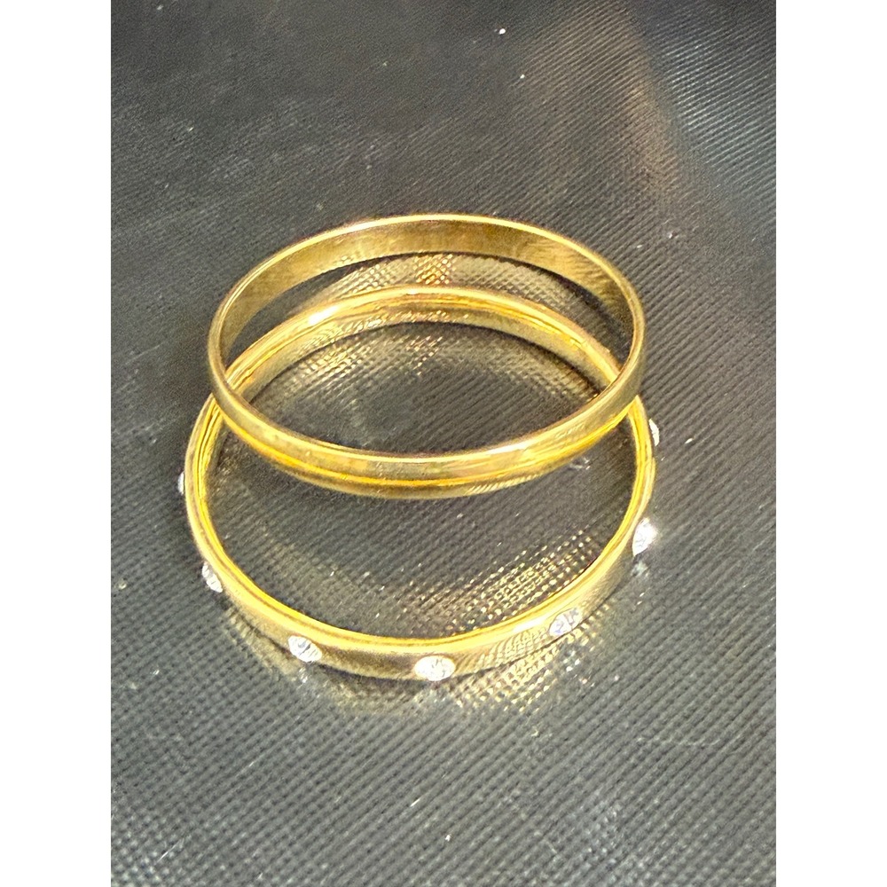 Gold Tone Crystal Accented Stacking Bangle Bracelet Set 2 Piece Slip On